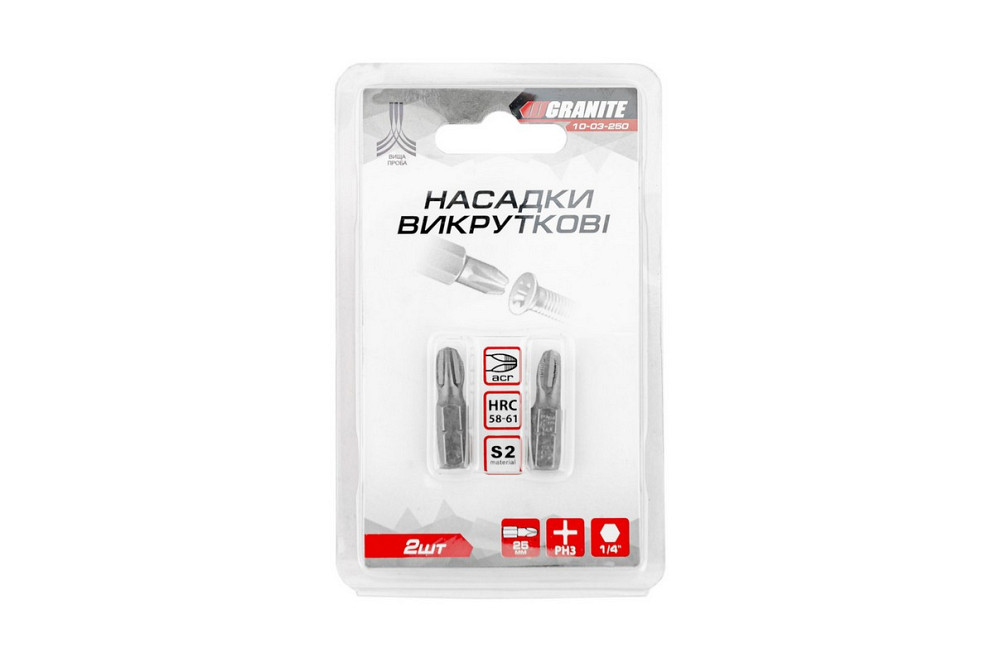 Насадка викруткова GRANITE PH3 25 мм ¼" S2 набір 2 шт 10-03-250 Коломыя - изображение 4