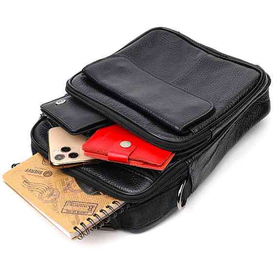 Интересная вертикальная мужская сумка из натуральной кожи Vintage 21953 Черная Киев