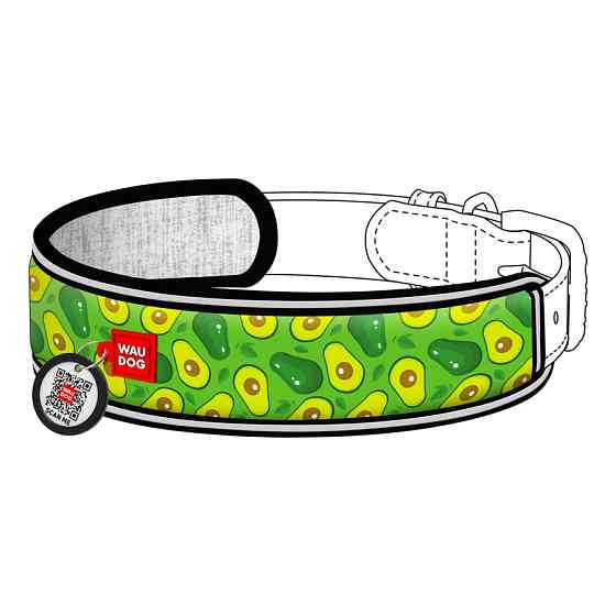 Ергономічна накладка на нашийник WAUDOG Nylon з QR-паспортом, малюнок "Авокадо" (розмір S, для Коломия