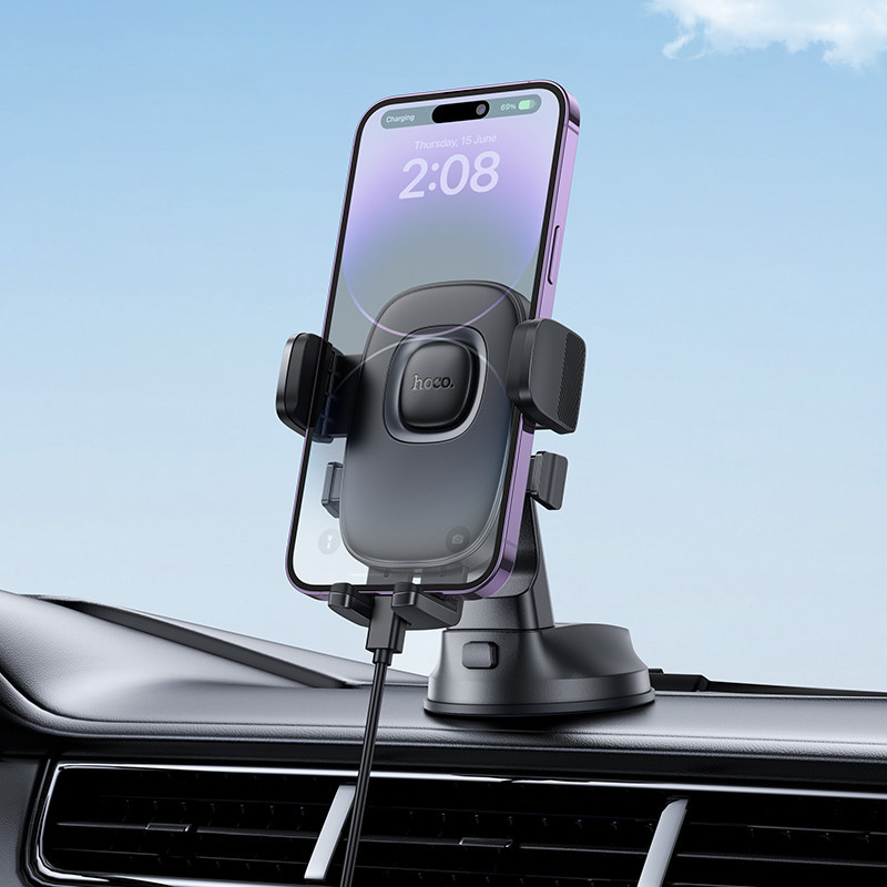 Автотримач для телефона HOCO H76 Crown one-button car holder(center console) Black Metal Gray Одеса - фото 9
