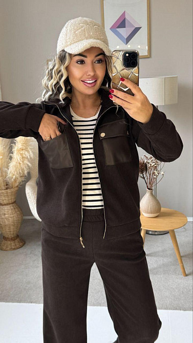 Женский стильный костюм двойка: кофта и штаны вельвет на плотном флисе Шоколадный, 50/52 Одесса - изображение 9