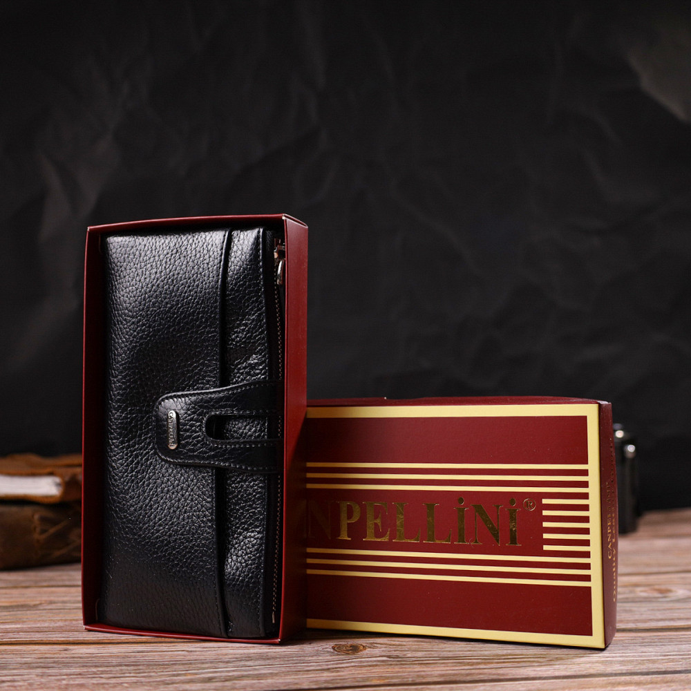 Класичний жіночий гаманець із зручним функціоналом із натуральної шкіри CANPELLINI 21717 Чорний Київ - фото 1