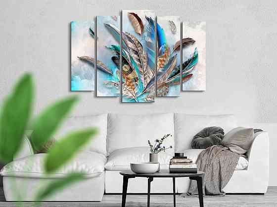 Модульна картина у вітальню / спальню Абстракція кольорові Пір'я Art-452_5 ( 80х118см ) Київ