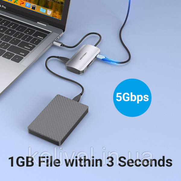 Хаб USB 3.1 Type-C -> 3хUSB 3.0/SD/TF/PD 100W 6-in-1 Vention (TNHHB) Київ - фото 6