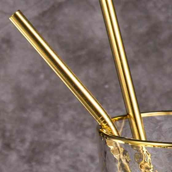 Еко набір з 4 золотистих металевих соломинок для напоїв Київ