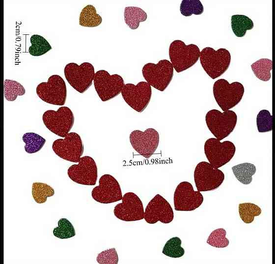 Набор блестящих наклеек в форме сердечек — 100 штук Киев