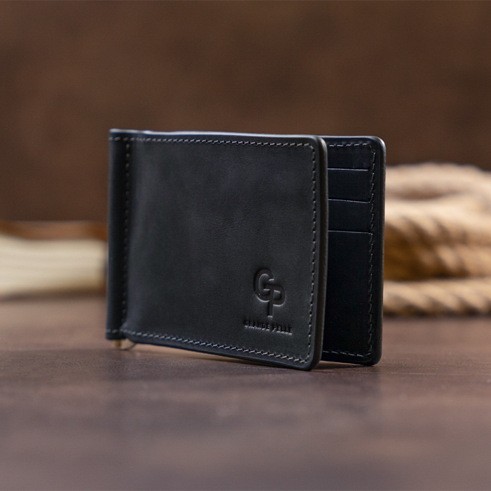 Стильный зажим для денег без застежки GRANDE PELLE 11294 Черный Киев - изображение 8