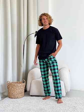 Чоловічий піжамний комплект (штани + футболка), зелений/чорний L 2XL Київ