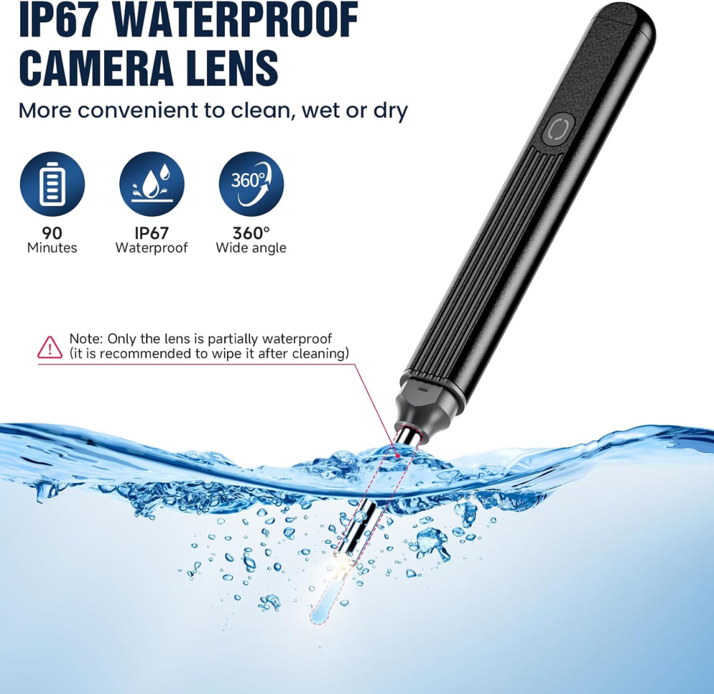 Отоскоп с камерой PKBD 1920P HD, 6 LED, Wi-Fi, Bluetooth 5.0, IP67, очиститель ушей для взрослых и детей, чёрный Киев - изображение 5