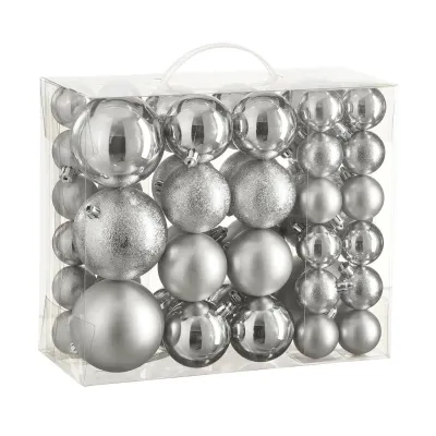 Елочная игрушка House Of Seasons Шарики Пластик 46 шт D4 см D6 см D8 см Серебристые (8720967923458) Винница
