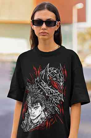 Футболка чоловіча з аніме принтом Берсерк Манга Стріп Гутс оверсайз (S/M/L) Чорний AnimeJ0984 Дніпро