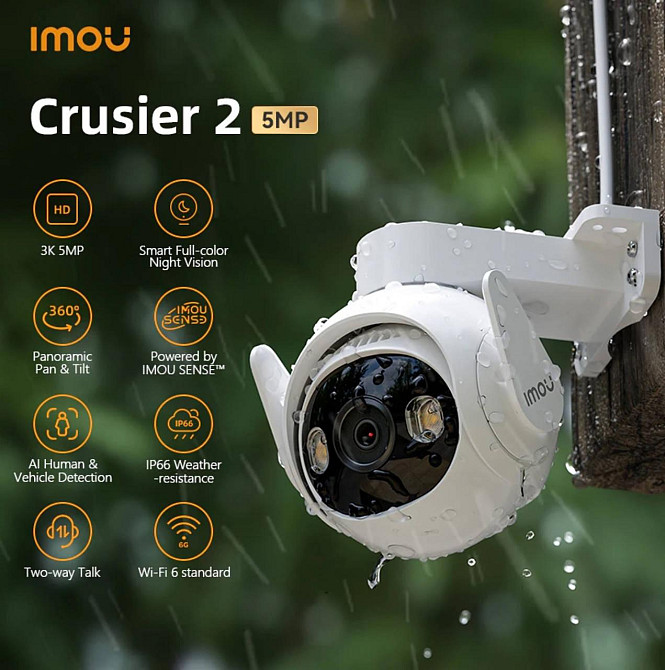 Поворотна Wi-Fi відеокамера Imou Cruiser SE+ 5Мп (CRUISER 2) – 360°, нічне бачення,  IP66, детекція людини Київ - фото 1