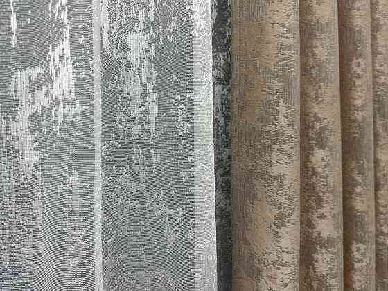 Комплект штор VR-Textil Жаккард Мрамор 150х270 2шт и Тюль 400х270 1207ш-1400т Капучино с белым 71-005/3 Киев