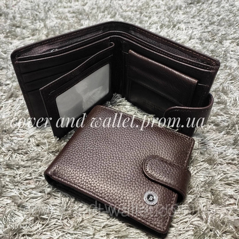 Чоловічий шкіряний гаманець на кнопці коричневого кольору Boston Київ - фото 1