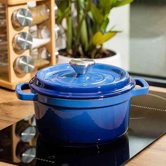 Каструля чавунна емальована 2 л з кришкою Ø20 см Синя HP-1-2BL Коломия