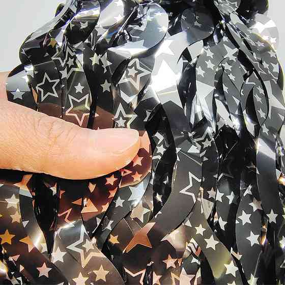 Дождик для фотозоны волнистый с принтом звезд 2 м на 1 м черный Киев