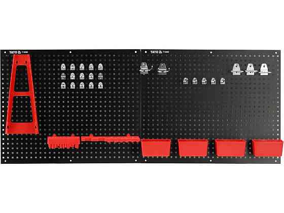 Таблиця перфорована настінна YATO: 25 різних гаків, 4 пласт. короб, карта гайк. ключ, по 1 полиц для Одеса
