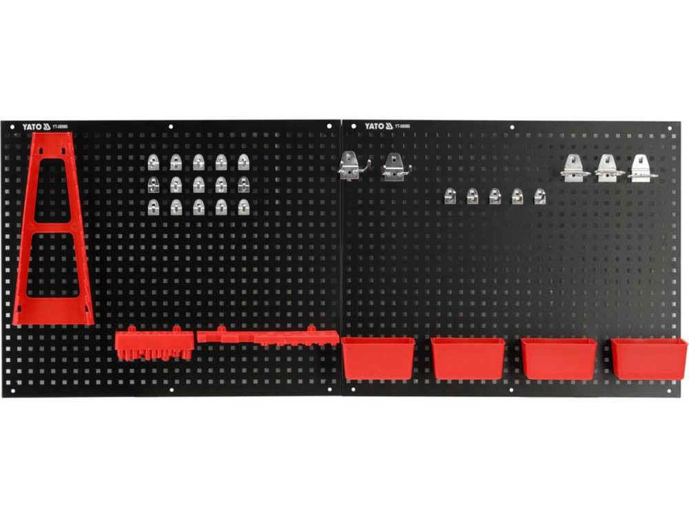Таблиця перфорована настінна YATO: 25 різних гаків, 4 пласт. короб, карта гайк. ключ, по 1 полиц для Одесса - изображение 1