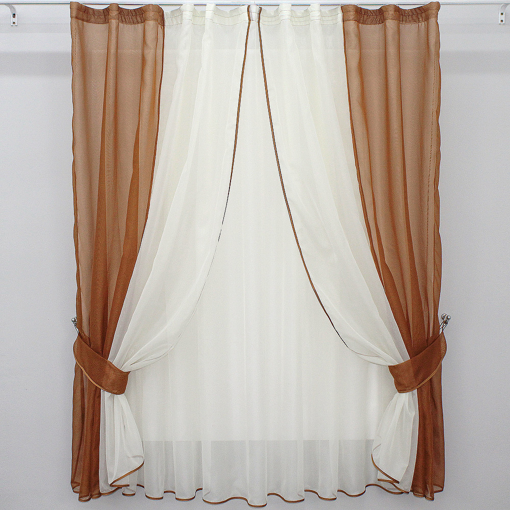 Кухонный комплект VR-Textil № 038к шторки и тюль коричневый с бежевым 280х170 см (50-811) Киев - изображение 1