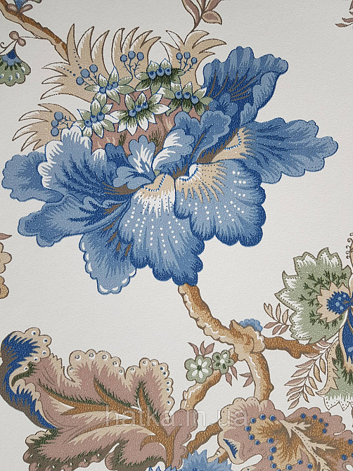 Шпалери флізелінові еко Rasch Sophia 0.53х10 рослинний принт квіти листя сині коричневі зелені на білому Київ - фото 4