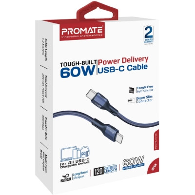 Дата кабель USB-C to USB-C 1.2m 60W PD FletchLink-CC blue Promate (fletchlink-cc.blue) Винница - изображение 2