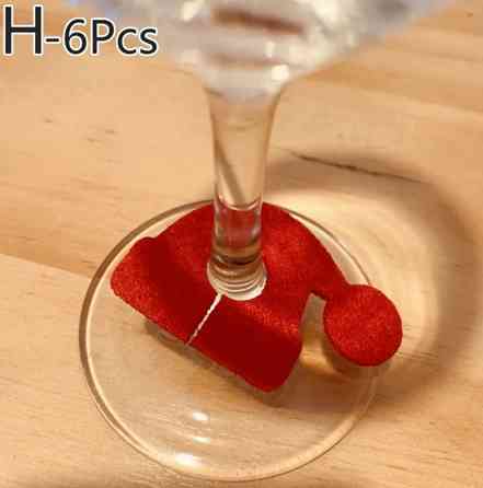 Прикраси на келихи новорічні Шапки 6 штук 40 на 45 мм червоний Київ