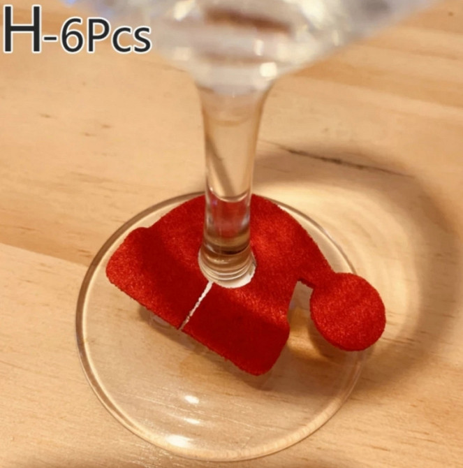 Прикраси на келихи новорічні Шапки 6 штук 40 на 45 мм червоний Київ - фото 1