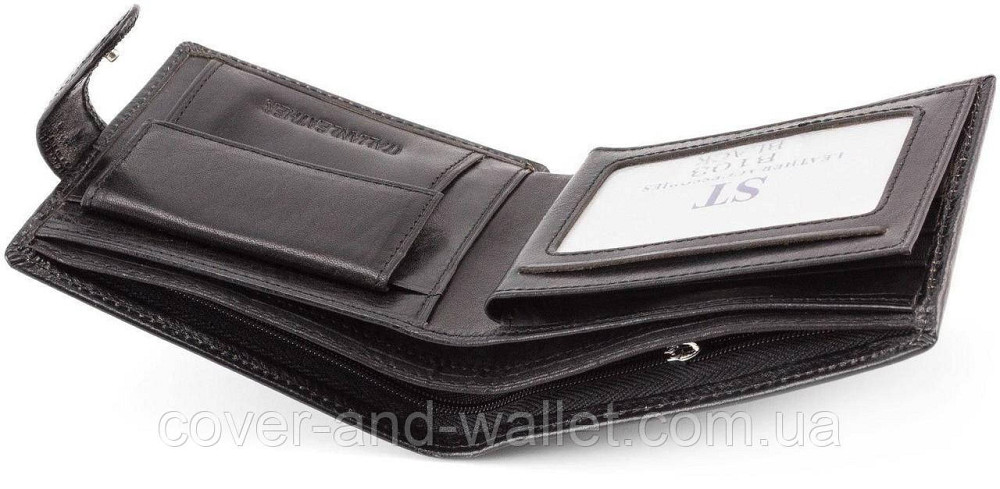Мужской кошелек из гладкой кожи черного цвета ST Leather Киев - изображение 4