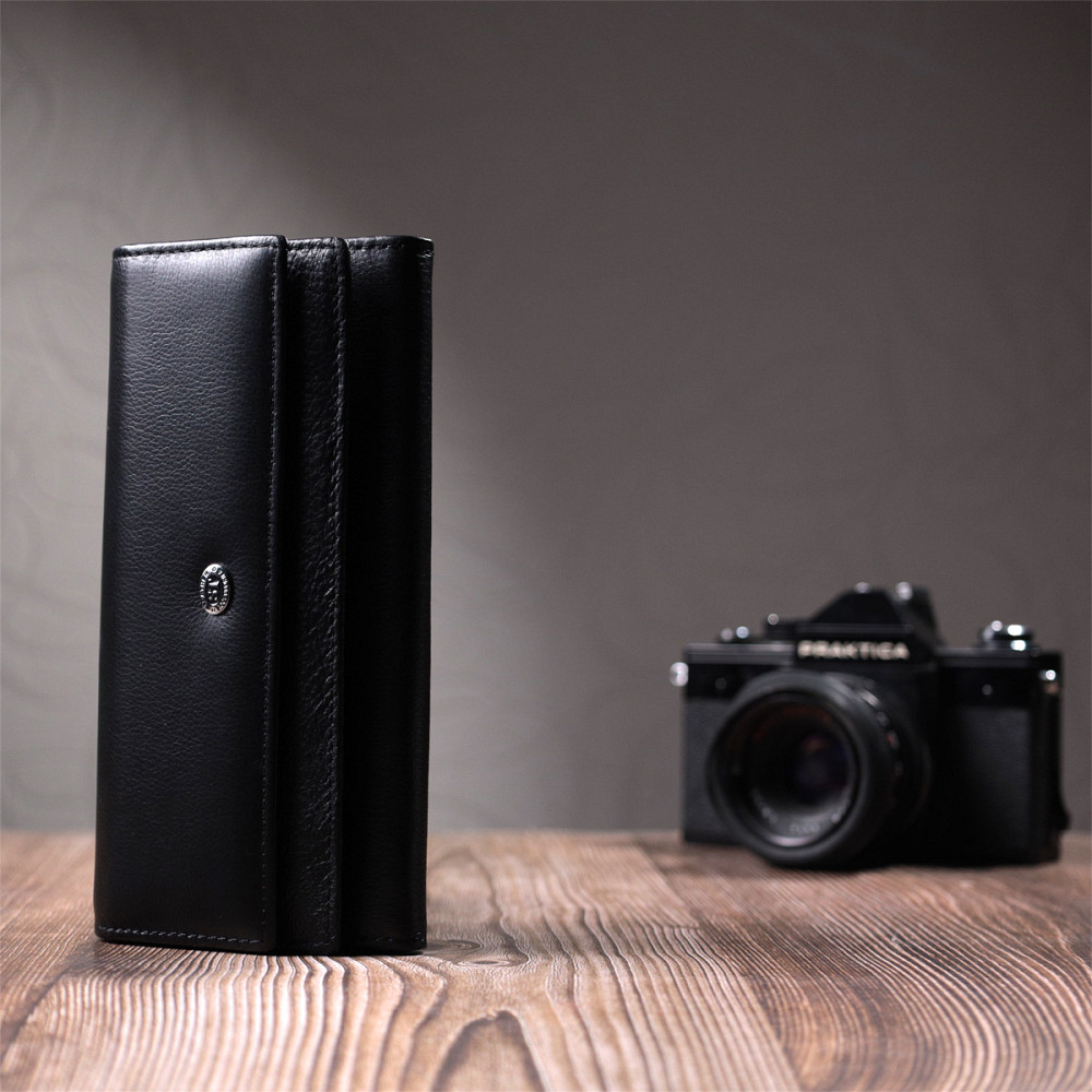 Функциональный женский кошелек с двумя клапанами из натуральной кожи ST Leather 22696 Черный Киев - изображение 9