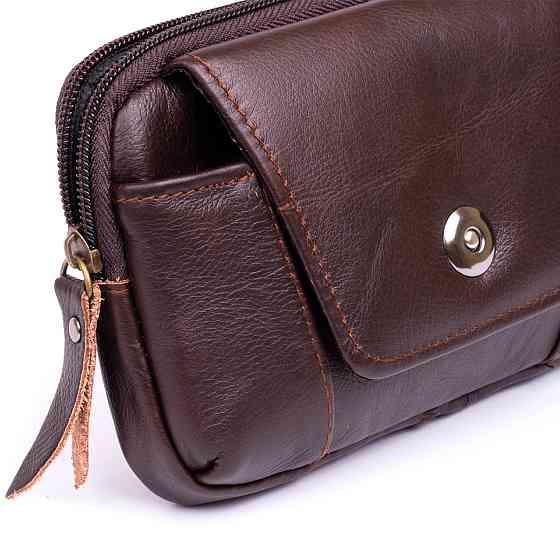 Горизонтальна барсетка на ремінь брюк шкіряна Коричнева (Vintage) Київ