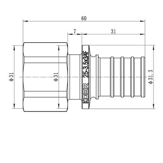 Переходник с ВР Koer KA.A08F-25 - 25(3.5mm) x 3/4