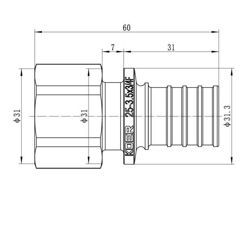 Перехідник з ВР Koer KA.A08F-25 - 25(3.5mm) x 3/4"F (KR4865) Київ - фото 6