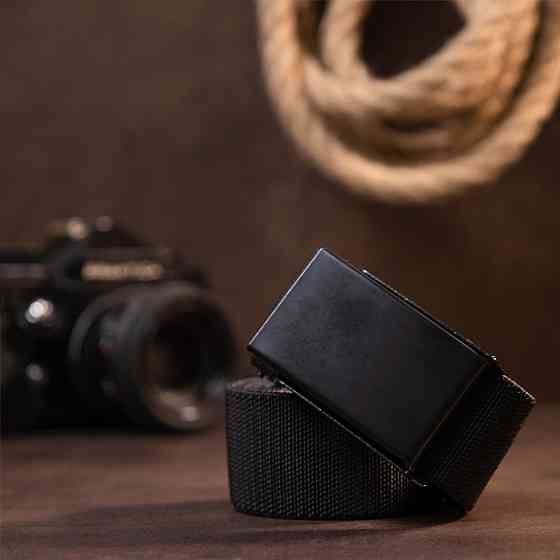 Текстильный ремень с черной пряжкой Vintage 20530 Черный Киев