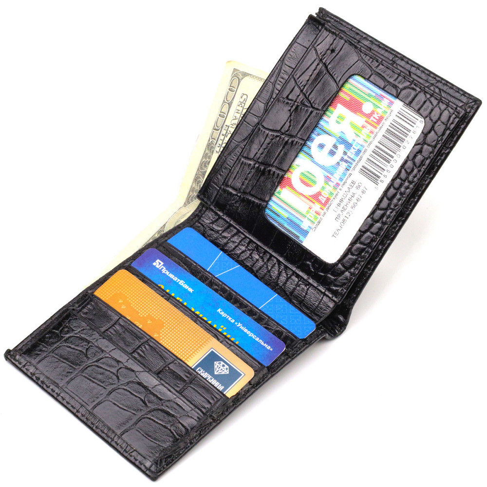 Стильное мужское портмоне из натуральной кожи с тиснением под крокодила CANPELLINI 21867 Черный Киев - изображение 5
