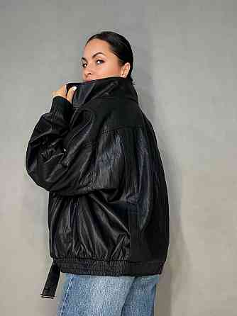 Куртка женская YZY 30045 из экокожи бомбер удлиненная оверсайз черная, черный, XL Киев