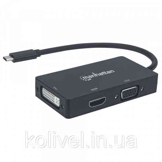 Док-станція USB3.1 Type-C --> HDMI/DVI-I/VGA Black Manhattan (152983) Київ