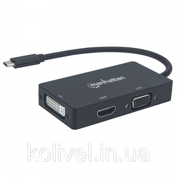 Док-станція USB3.1 Type-C --> HDMI/DVI-I/VGA Black Manhattan (152983) Київ - фото 1