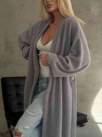 Жіночий затишний оверсайз кардиган із поясом альпака Сірий Одеса
