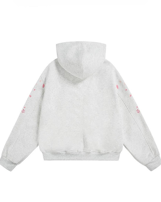 Жіночий утеплений оверсайз худі з принтом сакури тринитка на флісі Одеса - фото 2