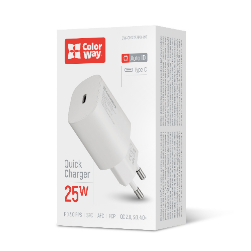 Зарядний пристрій мережевий Type-C 25W білий ColorWay CW-CHS033PD-WT Житомир
