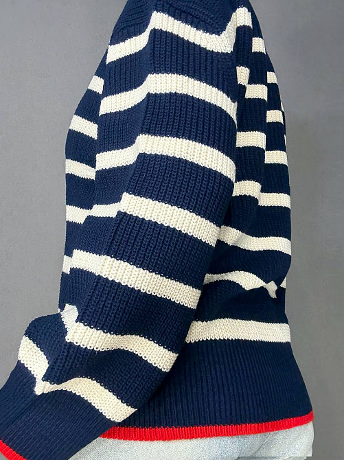 Светр жіночий MIX RAY 6635 смужка оверсайз подовжений вільний крій, темно-синій, one size Київ - фото 15