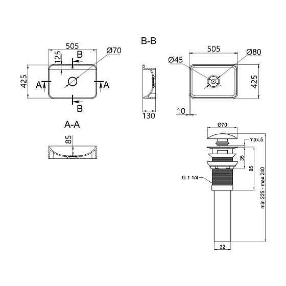 Комплект Qtap Nando LT: Раковина підвісна прямокутна 500х420х130 мм White + Донний клапан PU02O Київ