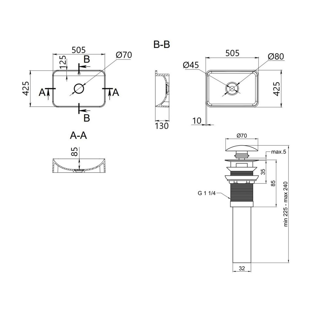 Комплект Qtap Nando LT: Раковина підвісна прямокутна 500х420х130 мм White + Донний клапан PU02O Київ - фото 2