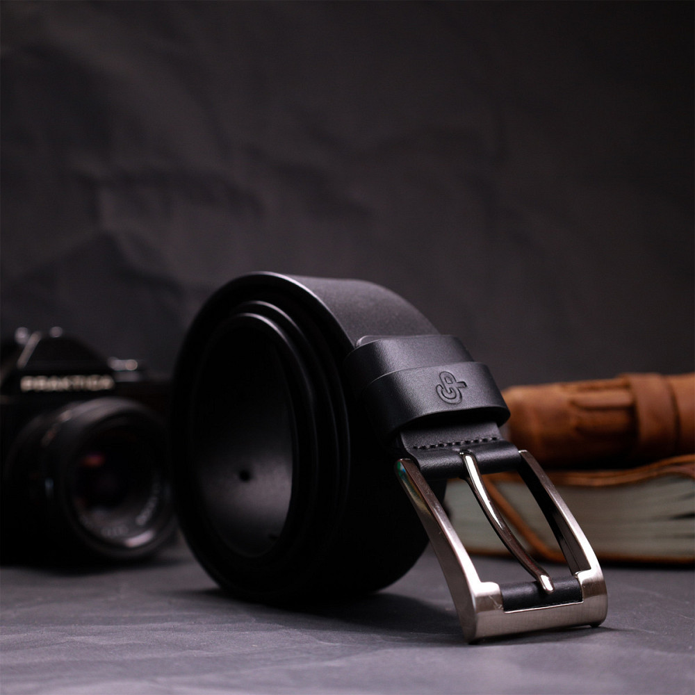 Цікавий ремінь під джинси з натуральної шкіри Чорний (GRANDE PELLE) Київ - фото 3