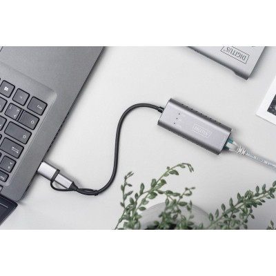 Перехідник USB-C + USB 3.0 to RJ45 2500Mbps Ethernet Digitus (DN-3028) Вінниця - фото 5