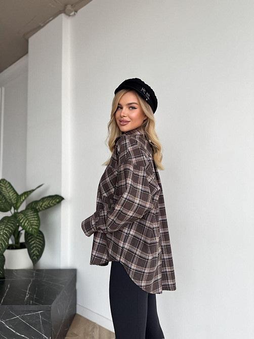 Женская рубашка в клетку oversize из турецкой фланели, коричневая, 48-50-52 Лубны - изображение 1