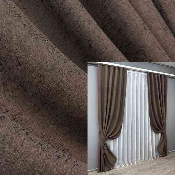 Комплект готовых штор VR-Textil Лен № 1750ш Венге 150х270 см 2 шт (33-0643) Киев