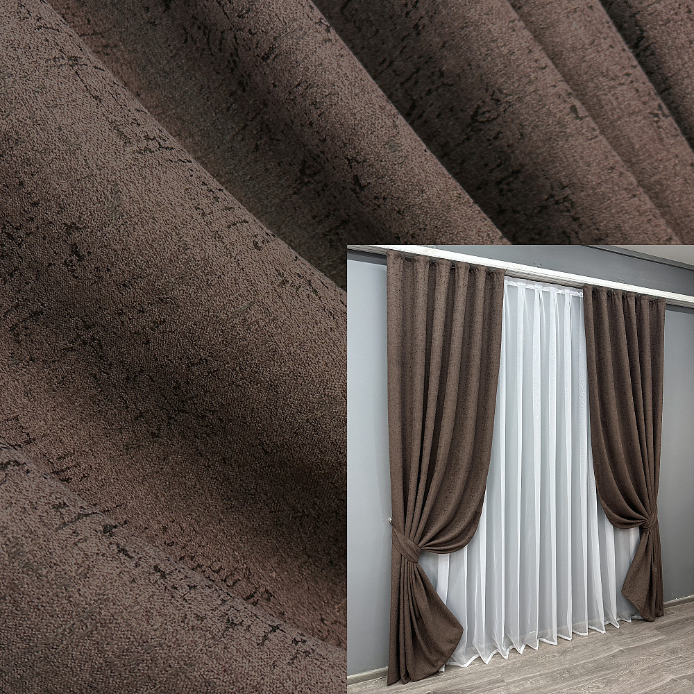 Комплект готовых штор VR-Textil Лен № 1750ш Венге 150х270 см 2 шт (33-0643) Киев - изображение 1