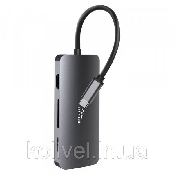 Док-станція USB3.1 Type-C --> HDMI/USB 3.0x3/RJ45/SD/MicroSD/PD 100W Hub Pro 8-in-1 Media-Tech (MT5044) Київ - фото 2