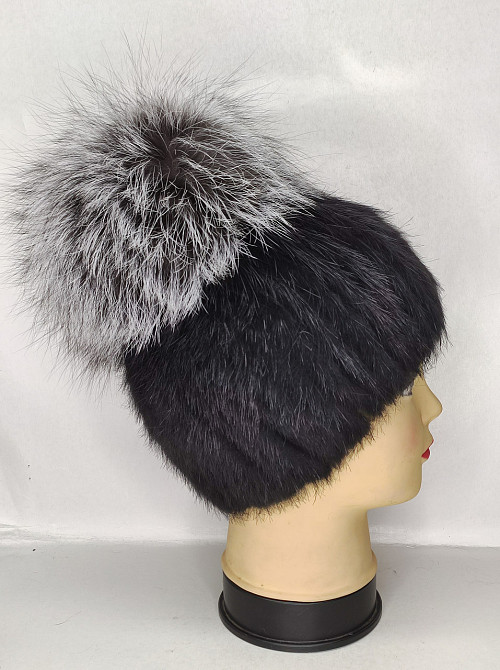 Шапка хутряна жіноча з бубоном Жасмін Чорний Харків - фото 3
